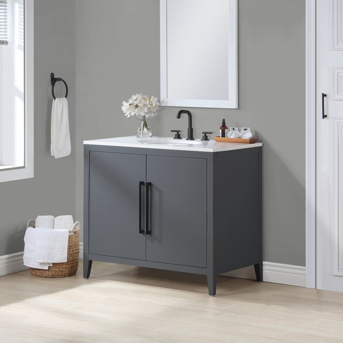 Wade Logan® Alsup 36'' Freestanding Single Bathroom Vanity with Quartz Vanity Top & Reviews